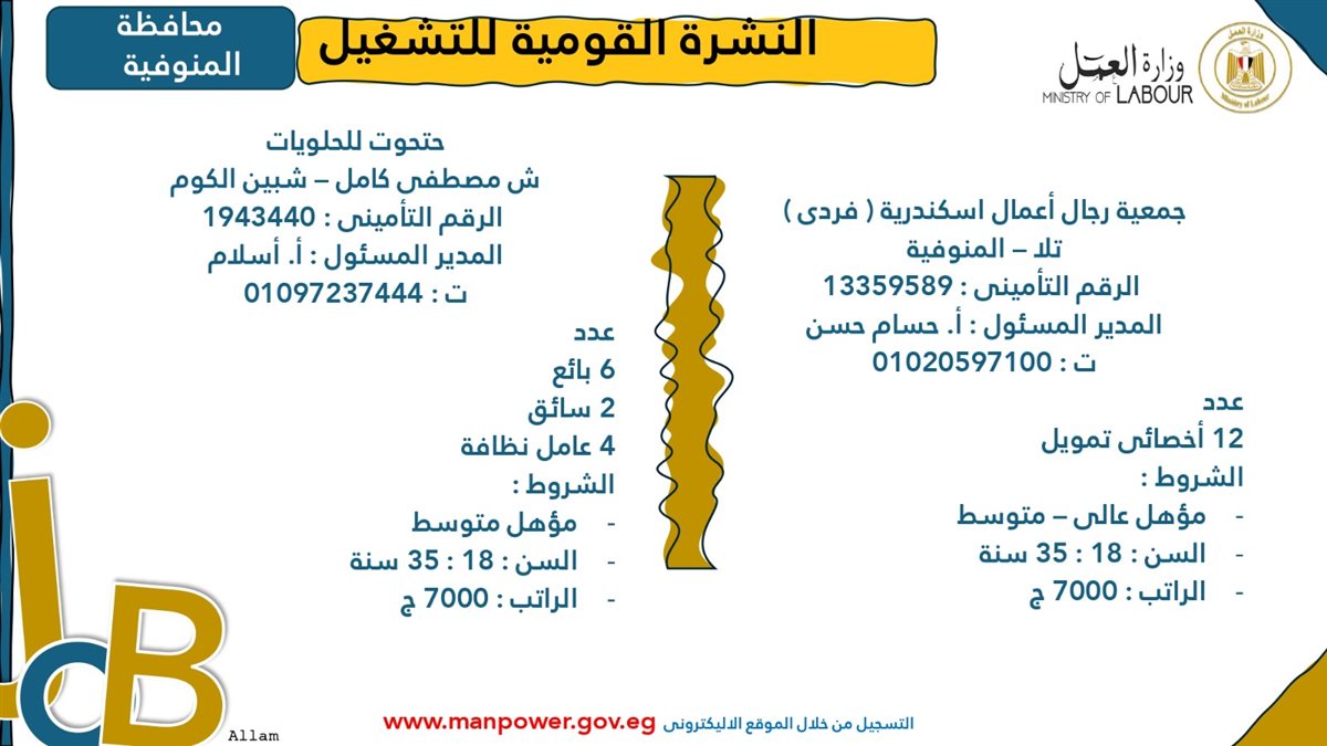 فرص عمل جديدة من وزارة العمل