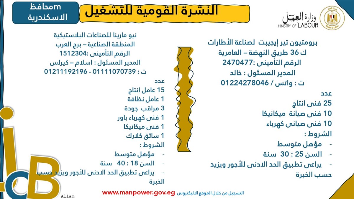 فرص عمل جديدة من وزارة العمل