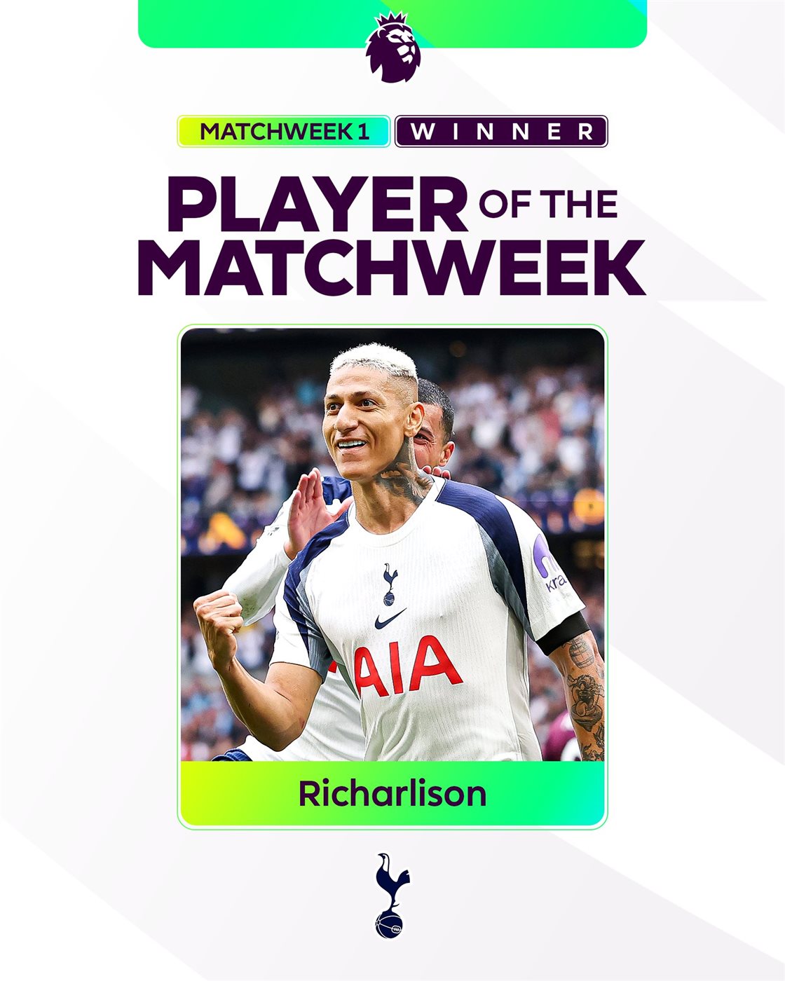 ريتشارليسون مهاجم توتنهام يفوز بجائزة أفضل لاعب بالجولة الاولى في بريميرليج