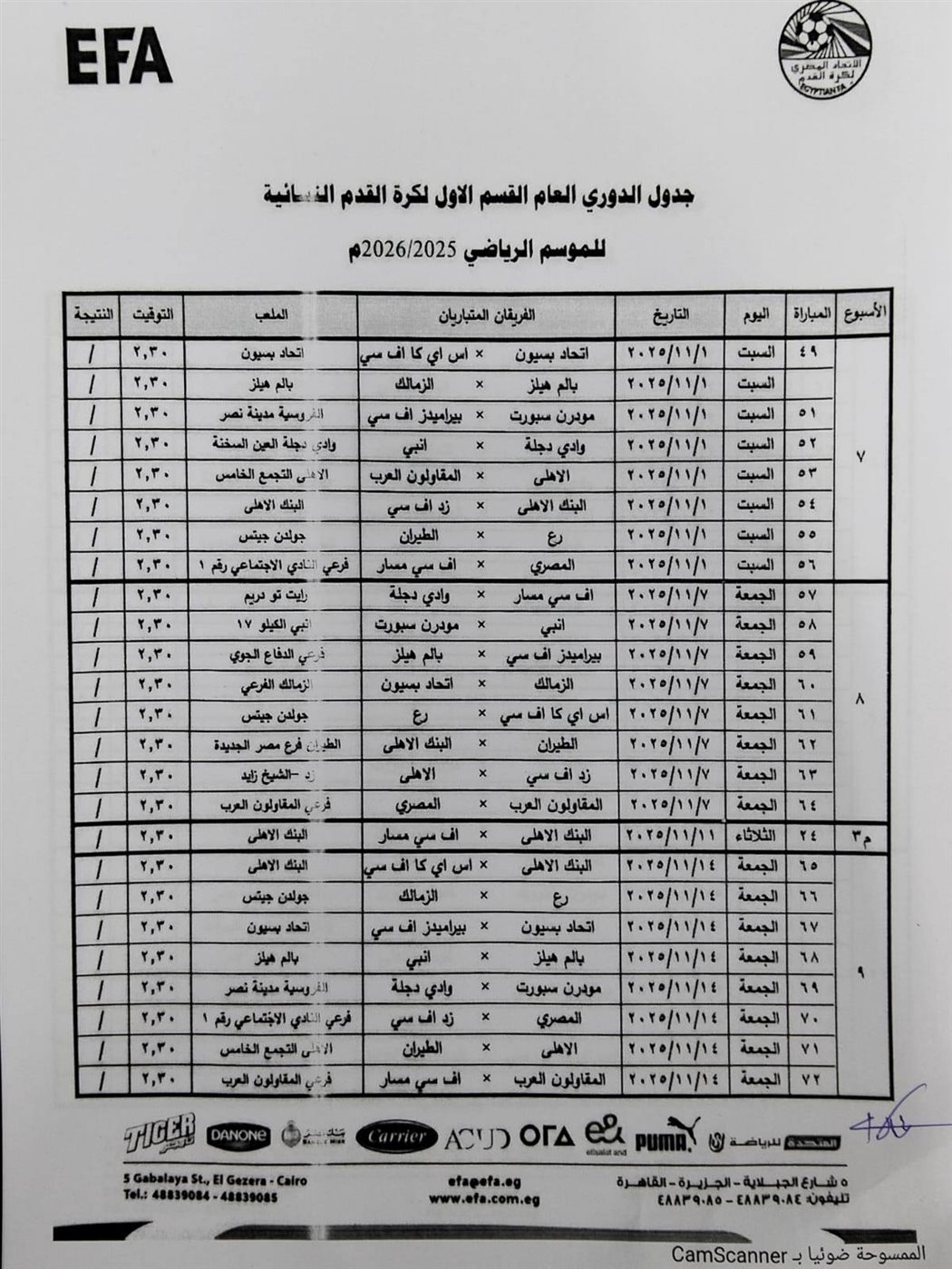 جدول دوري الكرة النسائية