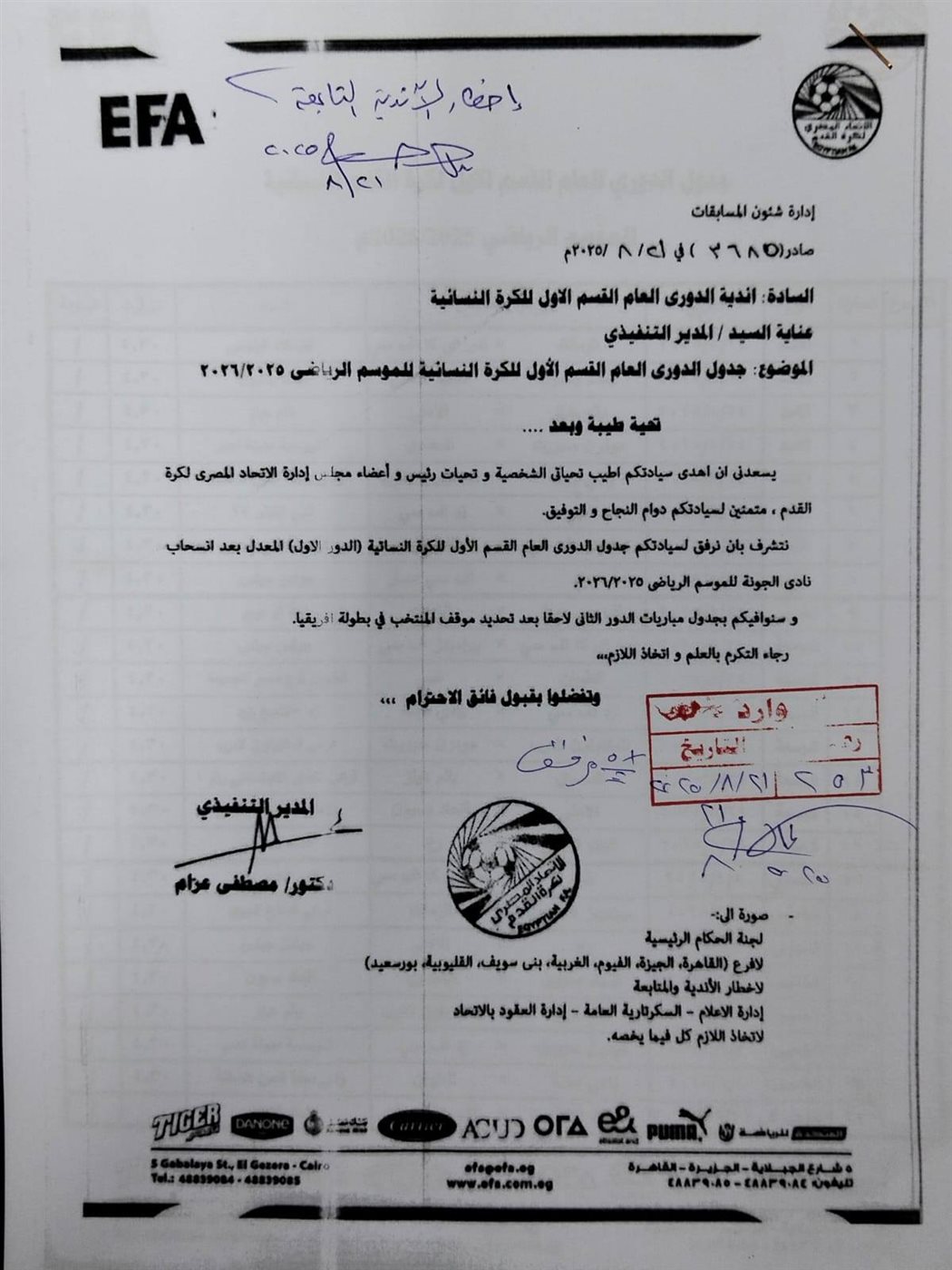 جدول دوري الكرة النسائية