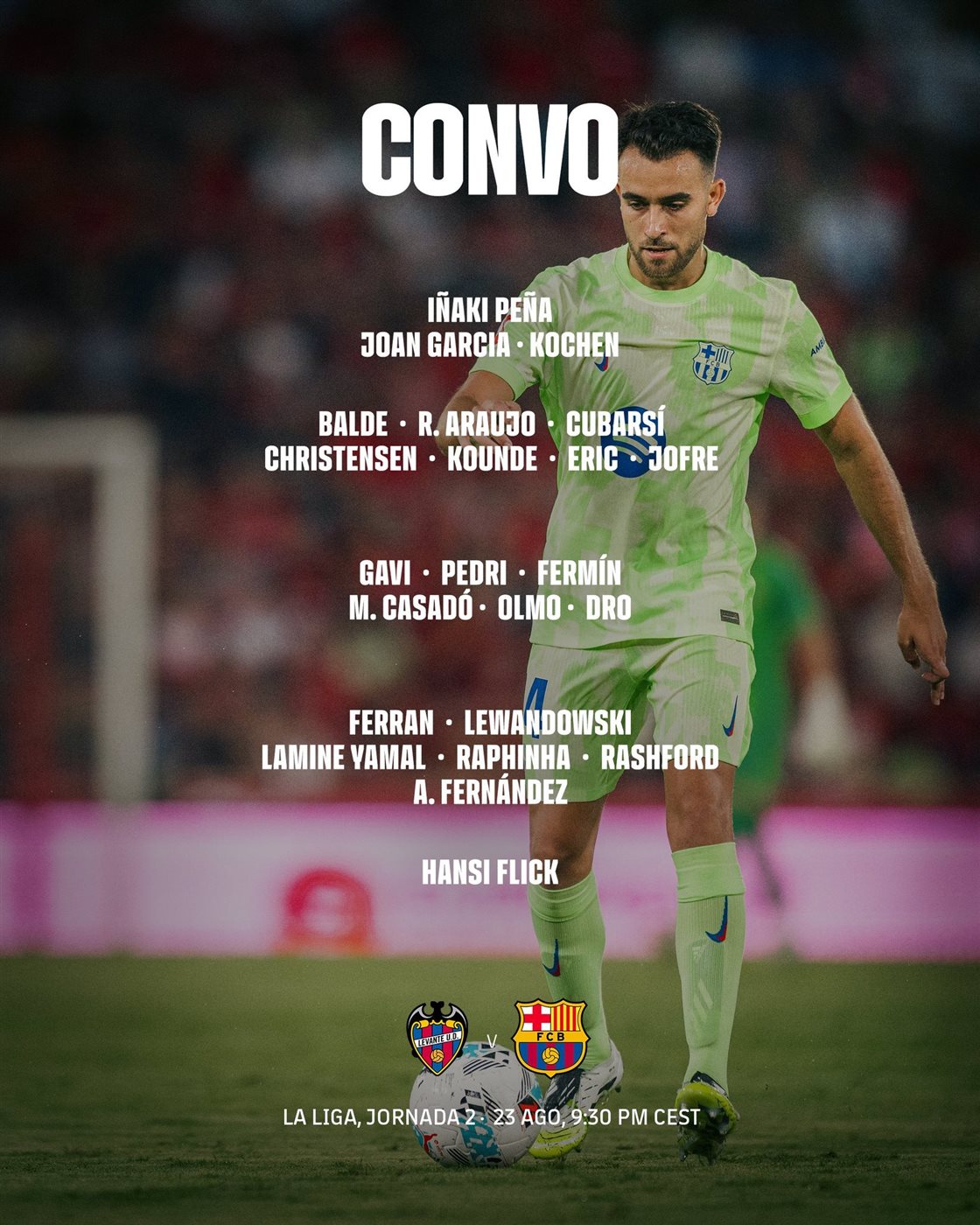 قائمة برشلونة لمواجهة ليفانتي في الدوري الإسباني