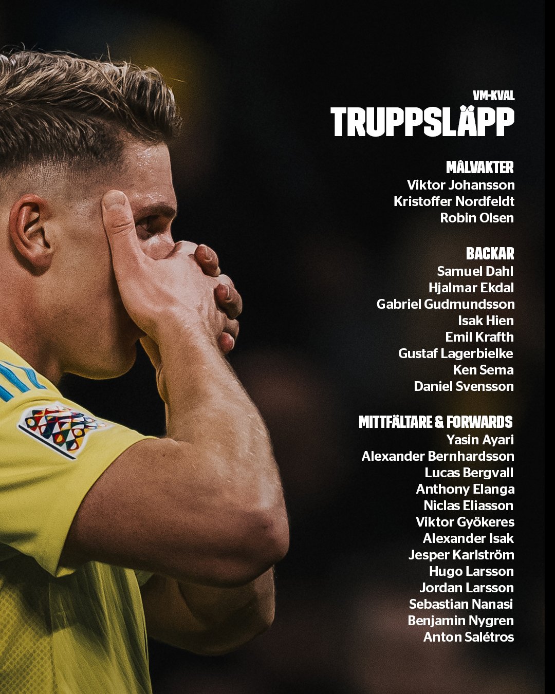 قائمة منتخب السويد لمواجهتي سلوفينيا وكوسوفو