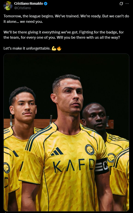 <strong>كريستيانو رونالدو يوجه رسالة قوية لـ جماهير النصر قبل بداية الدوري السعودي</strong>