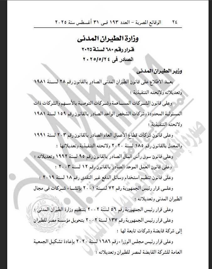 رأس المال المرخص للشركة القابضة لمصر للطيران