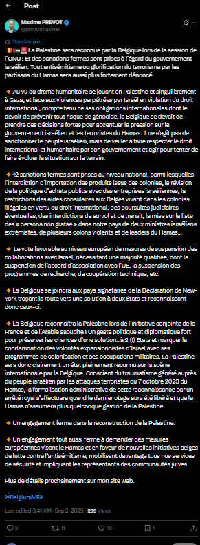 منشوروزير الخارجية البلجيكي ماكسيم بريفو