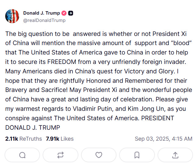 منشور ترامب على تروث سوشيال