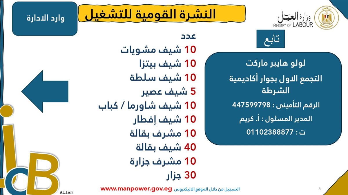 فرص عمل جديدة من وزارة العمل