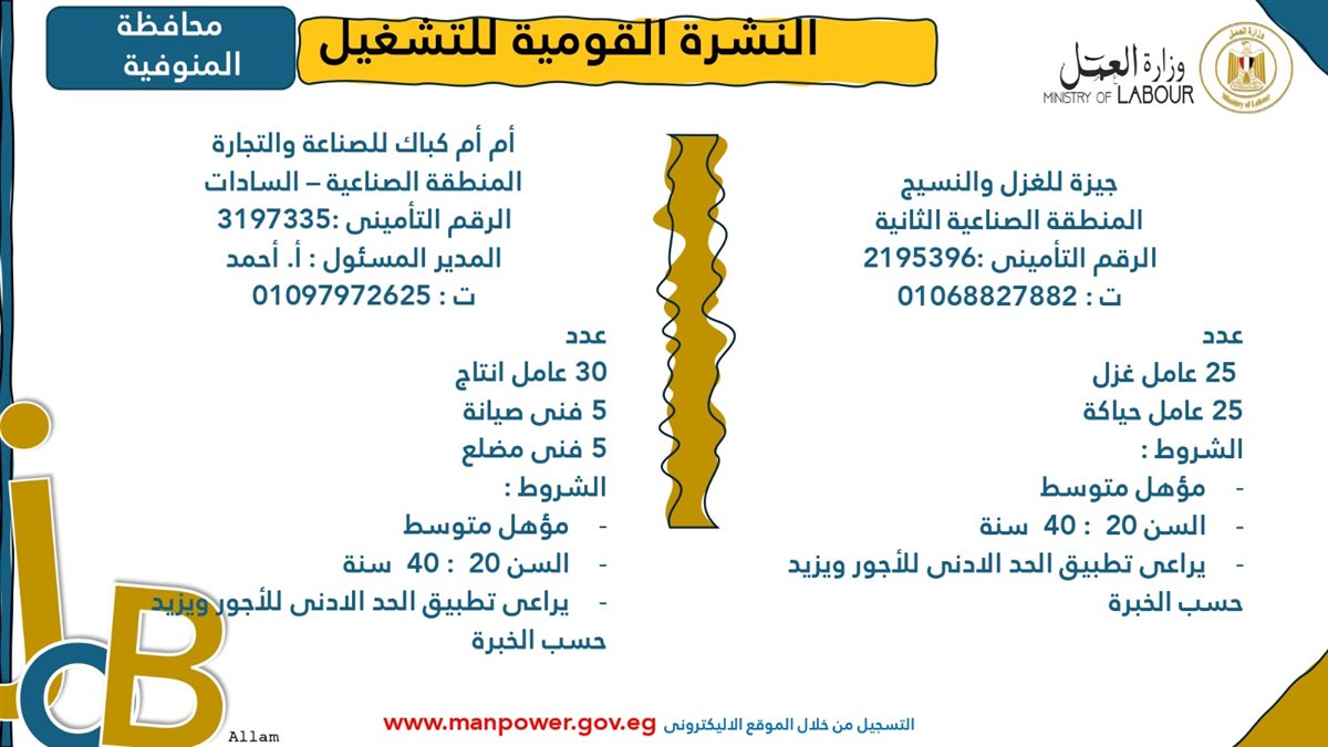 فرص عمل جديدة من وزارة العمل