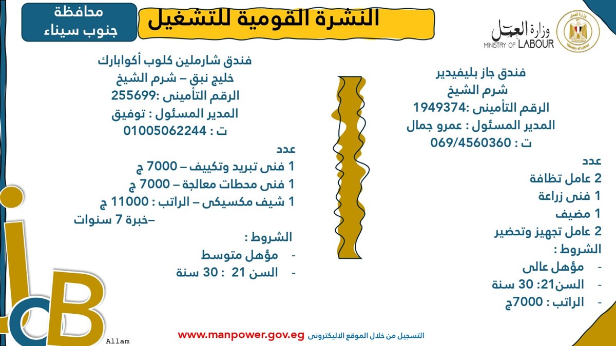 فرص عمل جديدة من وزارة العمل