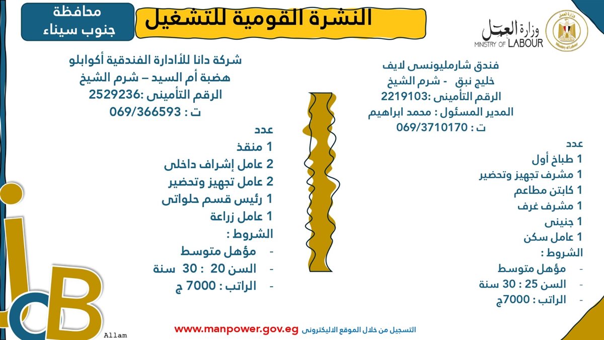 فرص عمل جديدة من وزارة العمل