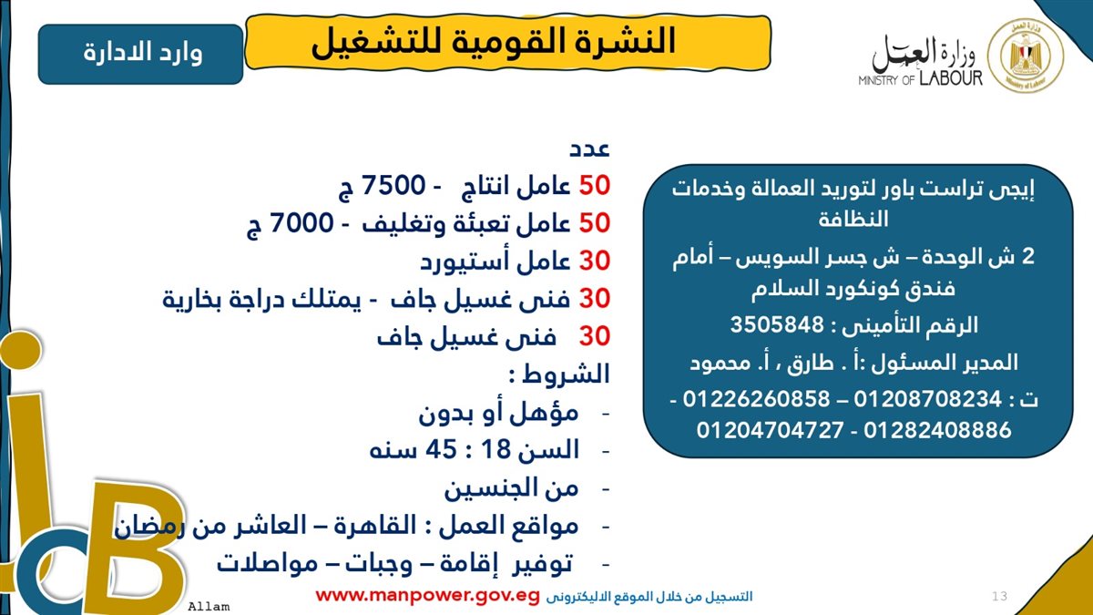 فرص عمل جديدة من وزارة العمل