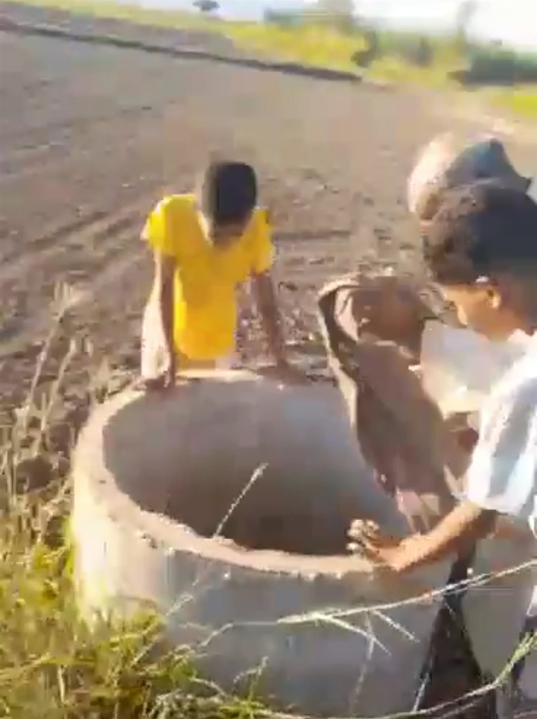 الجد وأحفادة ينقذون كلبا سقط في بئر بالأقصر 