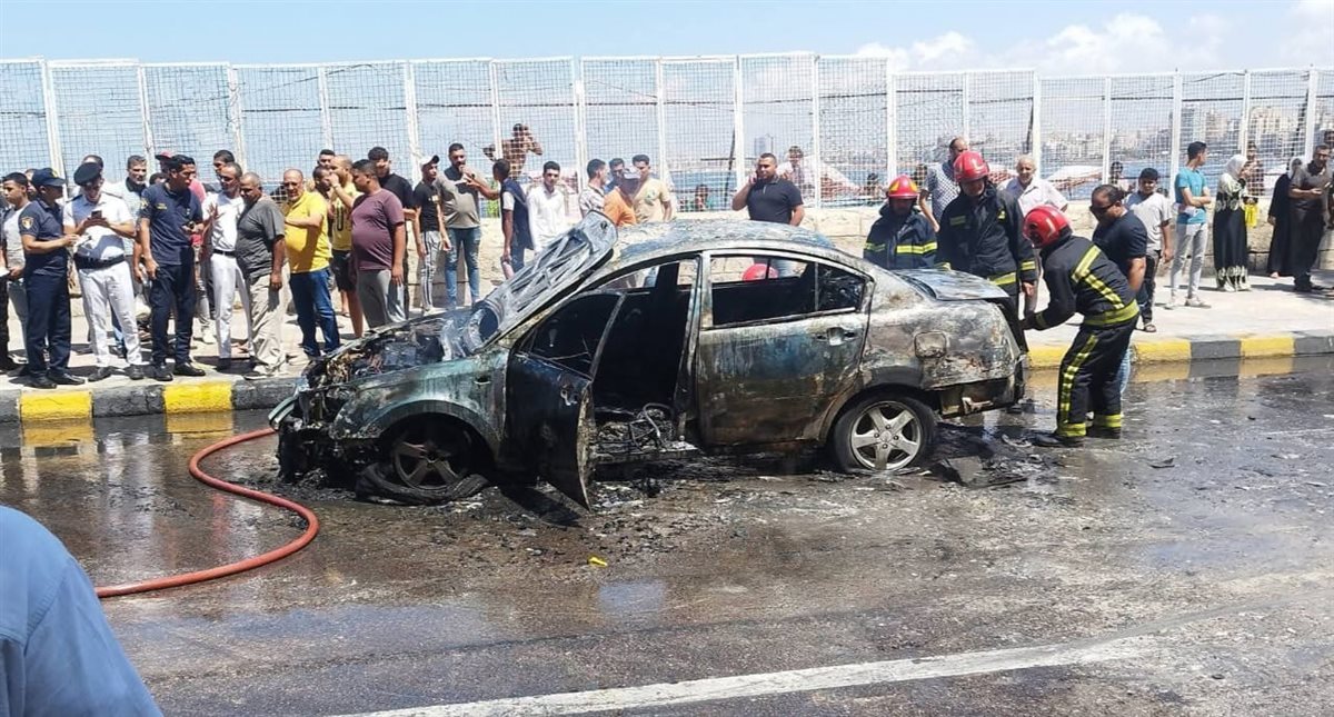 احتراق سيارة بكورنيش الإسكندرية 