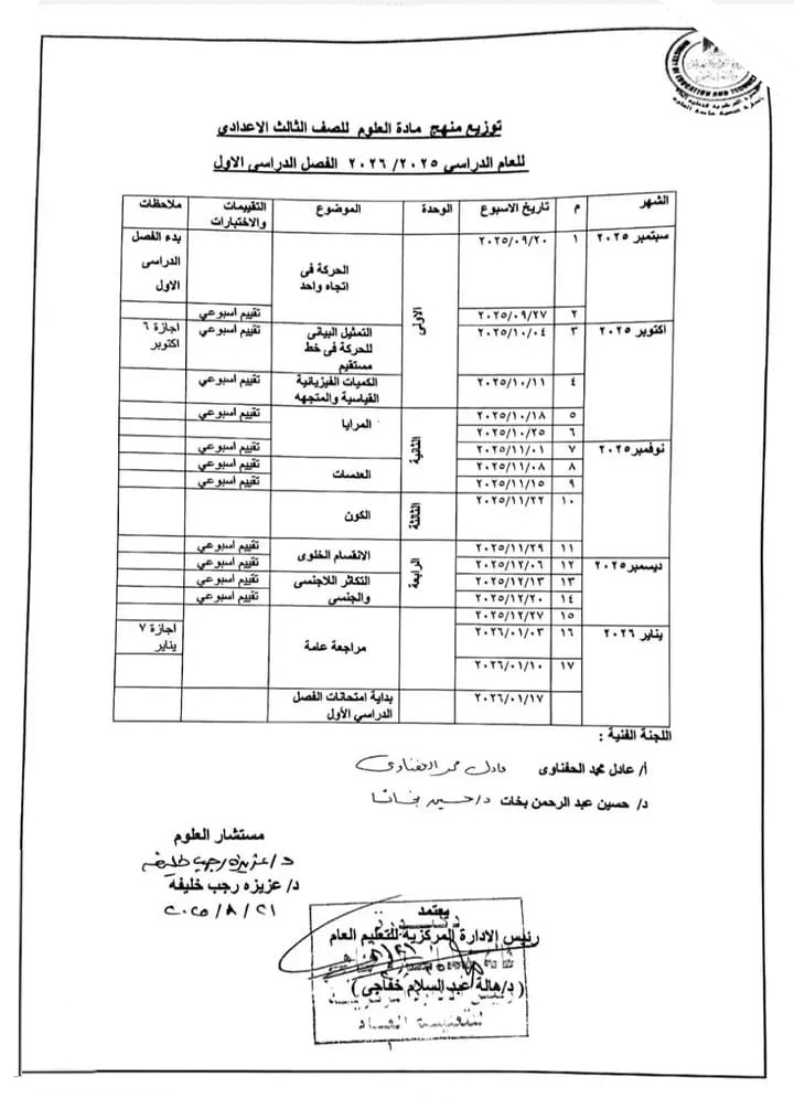 توزيع مناهج العام الدراسي الجديد 2026 لجميع الطلاب