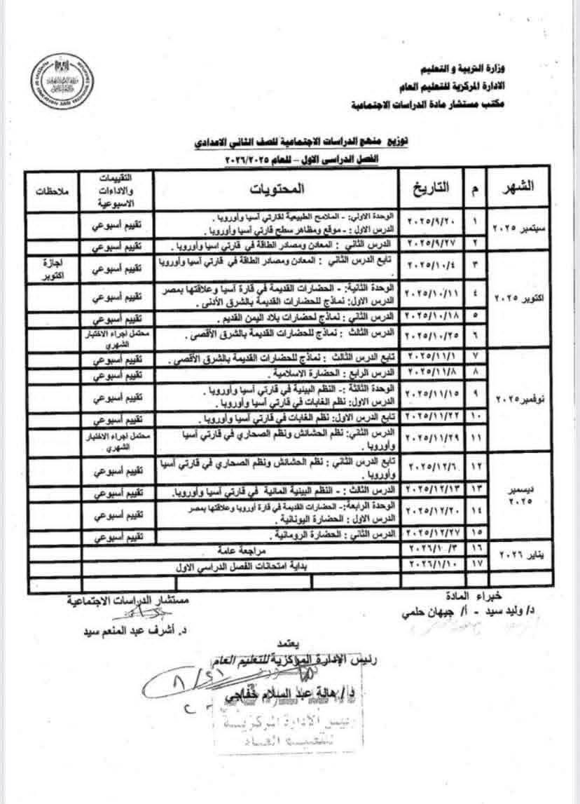 توزيع مناهج العام الدراسي الجديد 2026 لجميع الطلاب