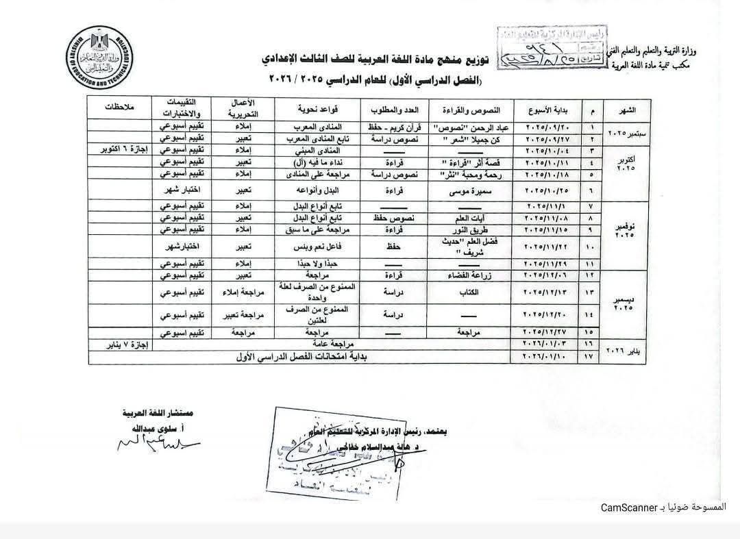توزيع مناهج العام الدراسي الجديد 2026 لجميع الطلاب