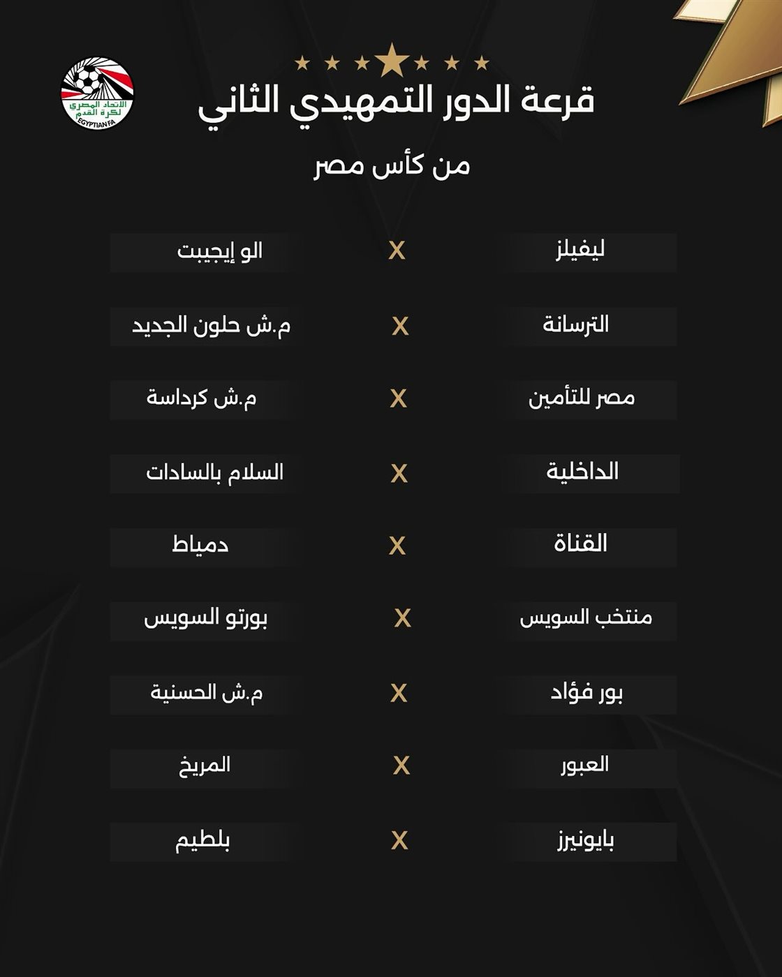 نتائج قرعة الدور التمهيدي الثاني من بطولة كأس مصر
