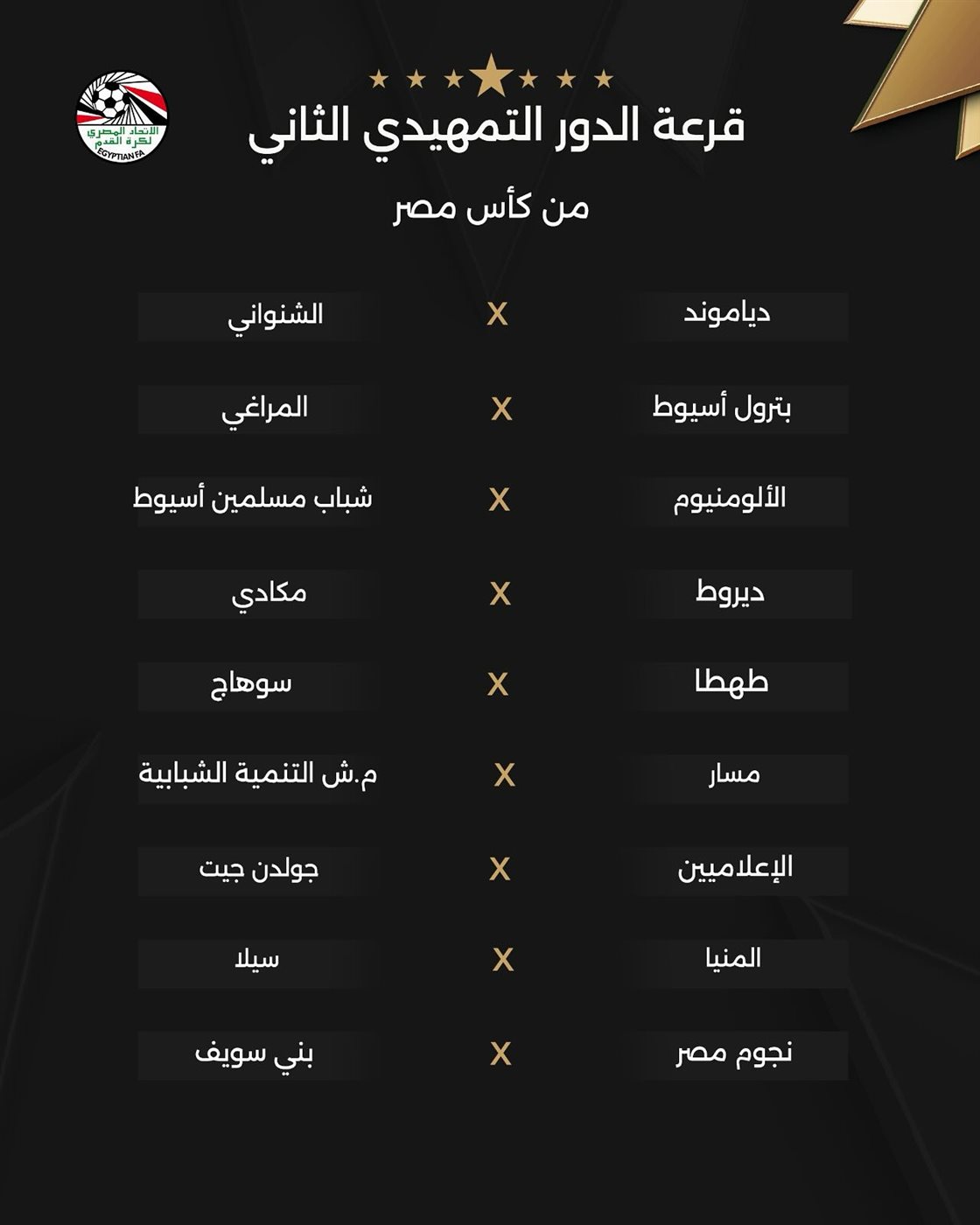 نتائج قرعة الدور التمهيدي الثاني من بطولة كأس مصر