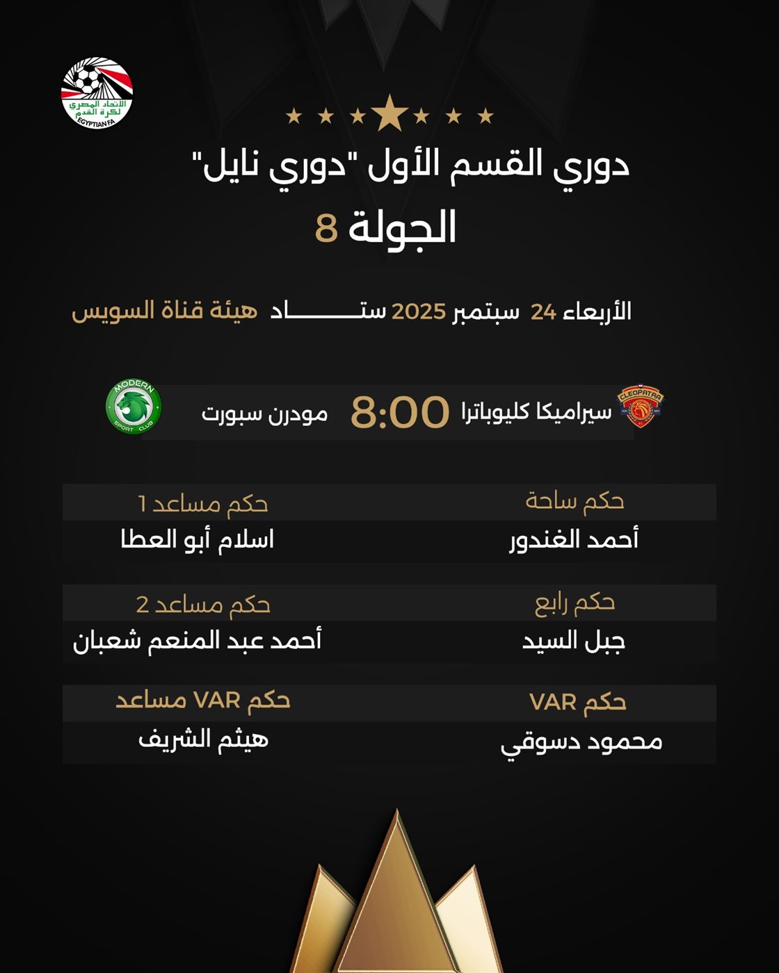 حكام مباراة سيراميكا كليوباترا ومودرن سبورت