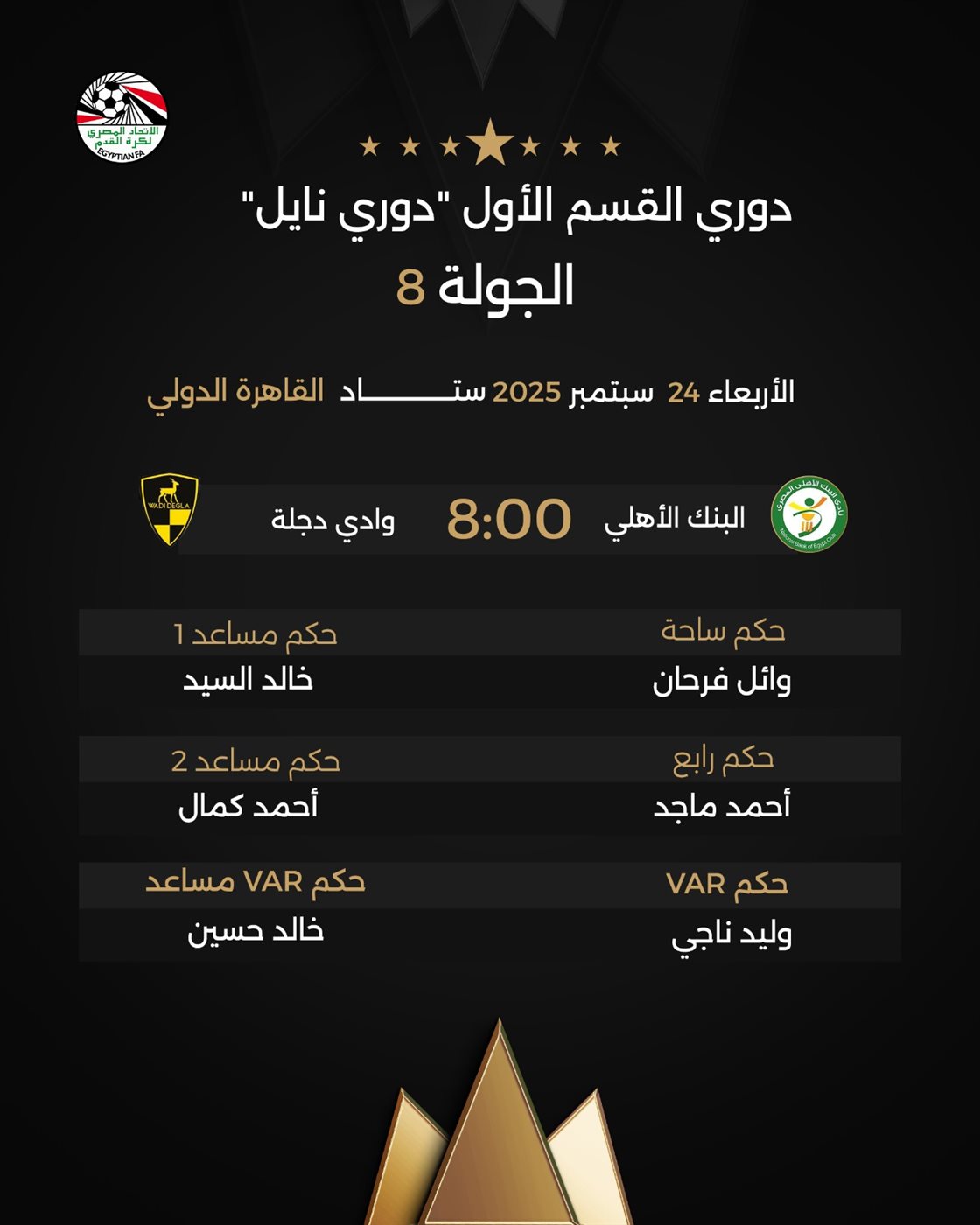 حكام مباراة البنك الأهلي ووادي دجلة 