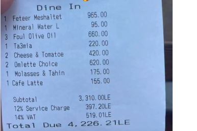  فاتورة وجبة فول وطعمية تشعل الجدل على مواقع التواصل
