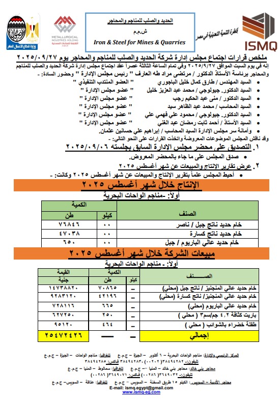 مبيعات شركة الحديد والصلب للمناجم والمحاجر