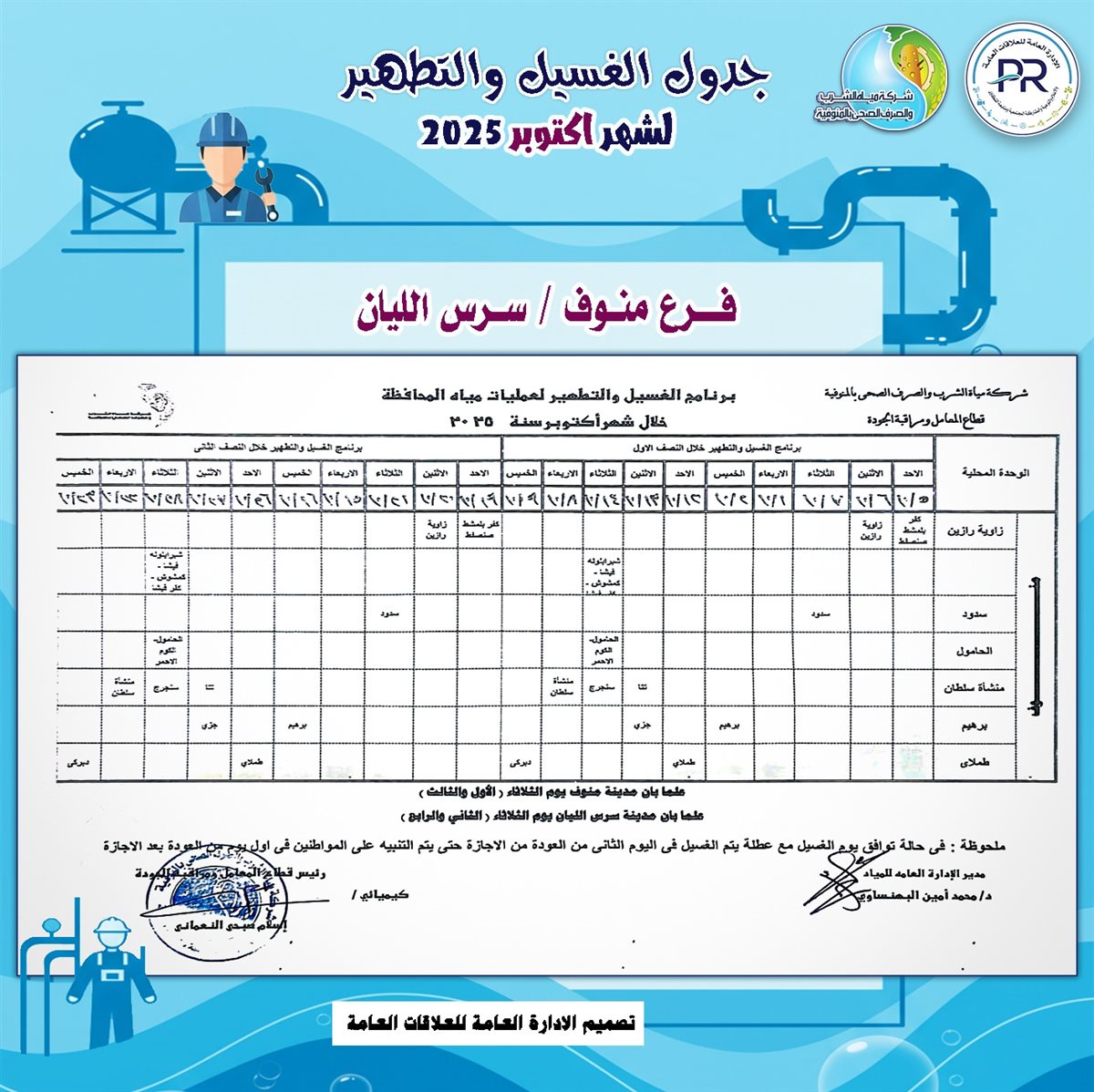 مواعيد انقطاع المياه بالمنوفية 