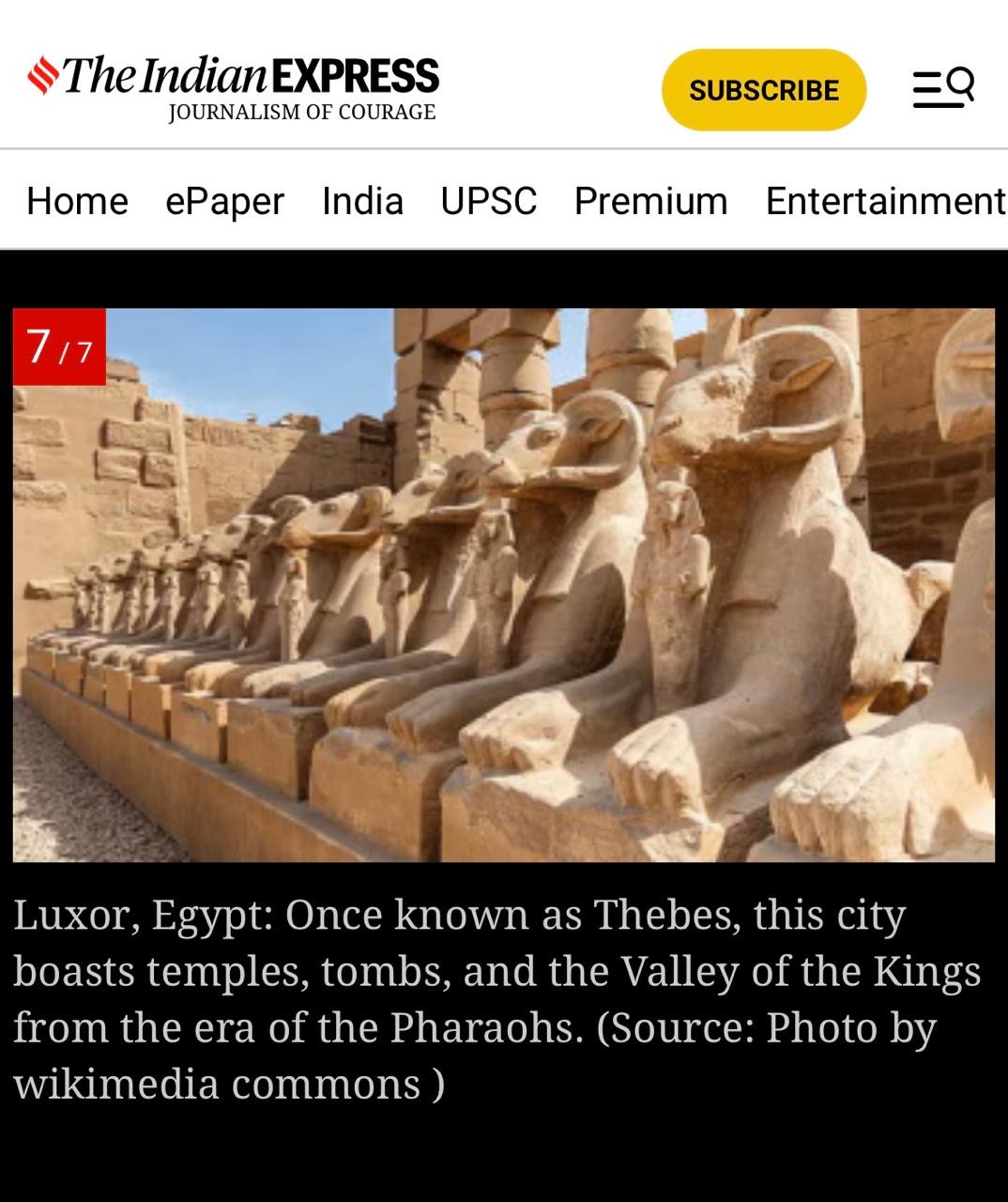 الأقصر تتصدر الصحف الهندية