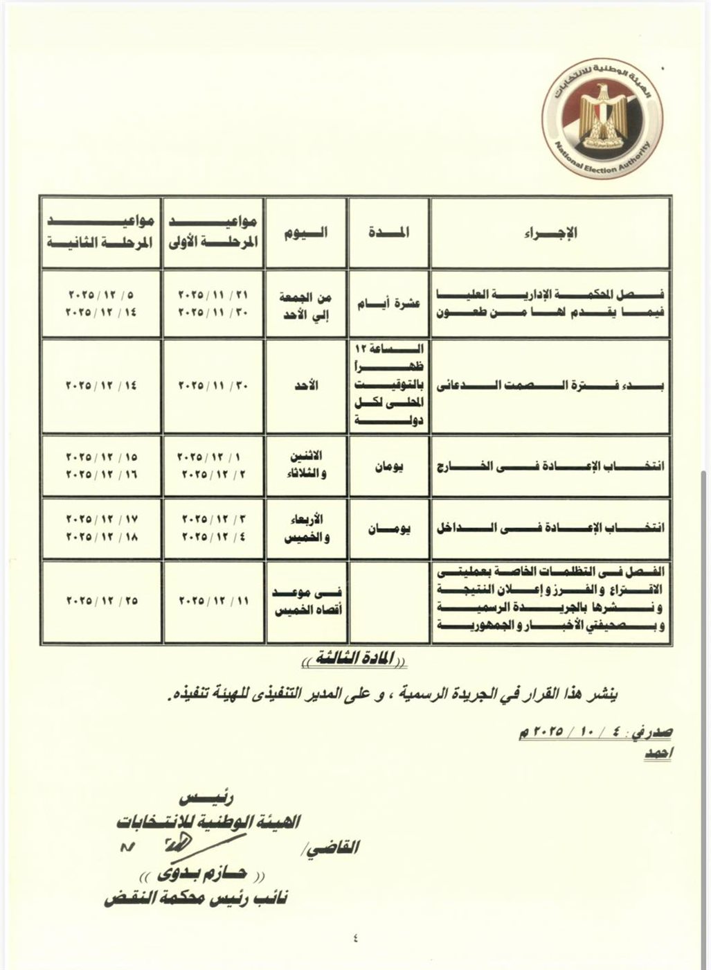 الجدول الزمني لانتخابات مجلس النواب 
