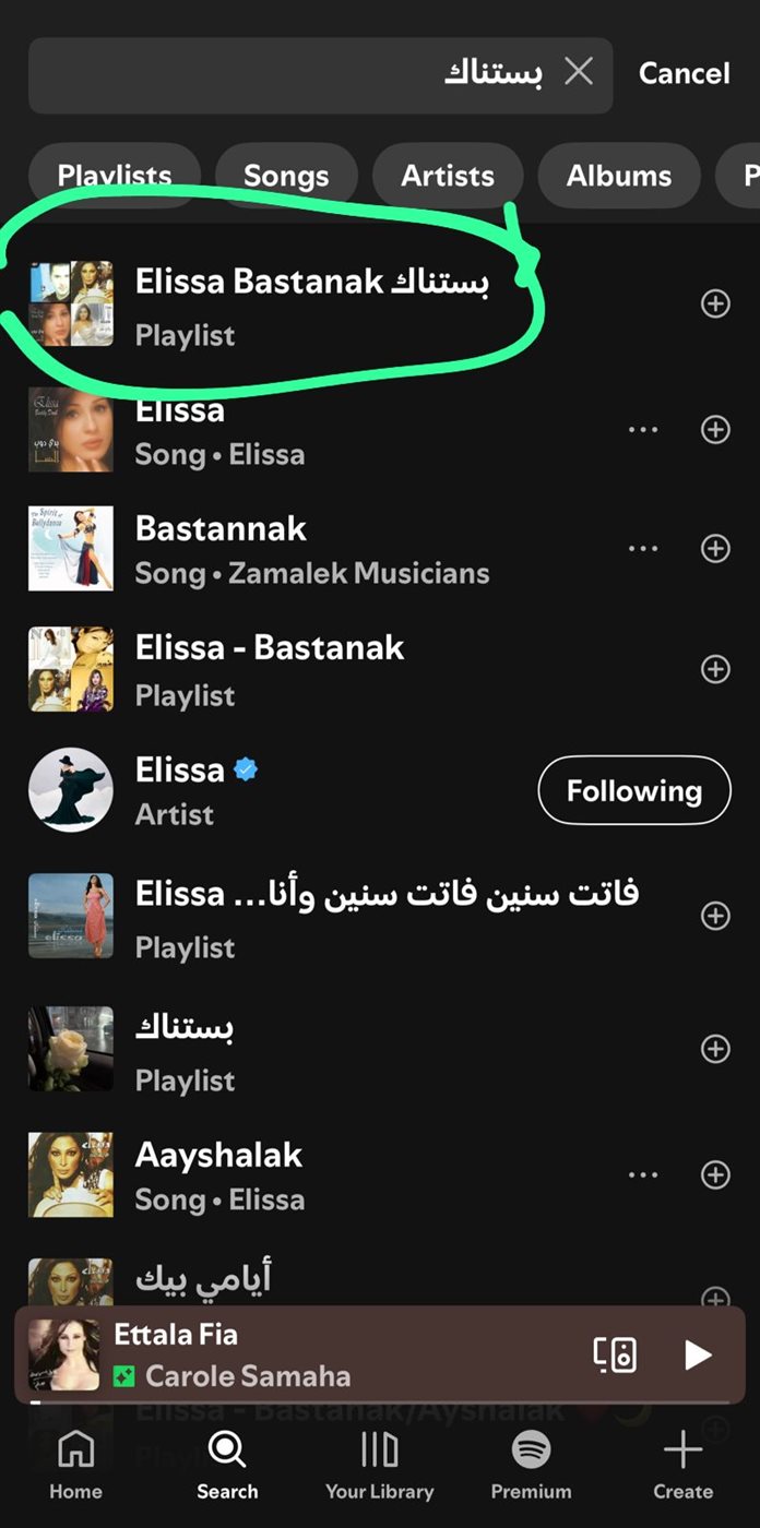 حذف أغاني روتانا لـ إليسا من على سبوتيفاي