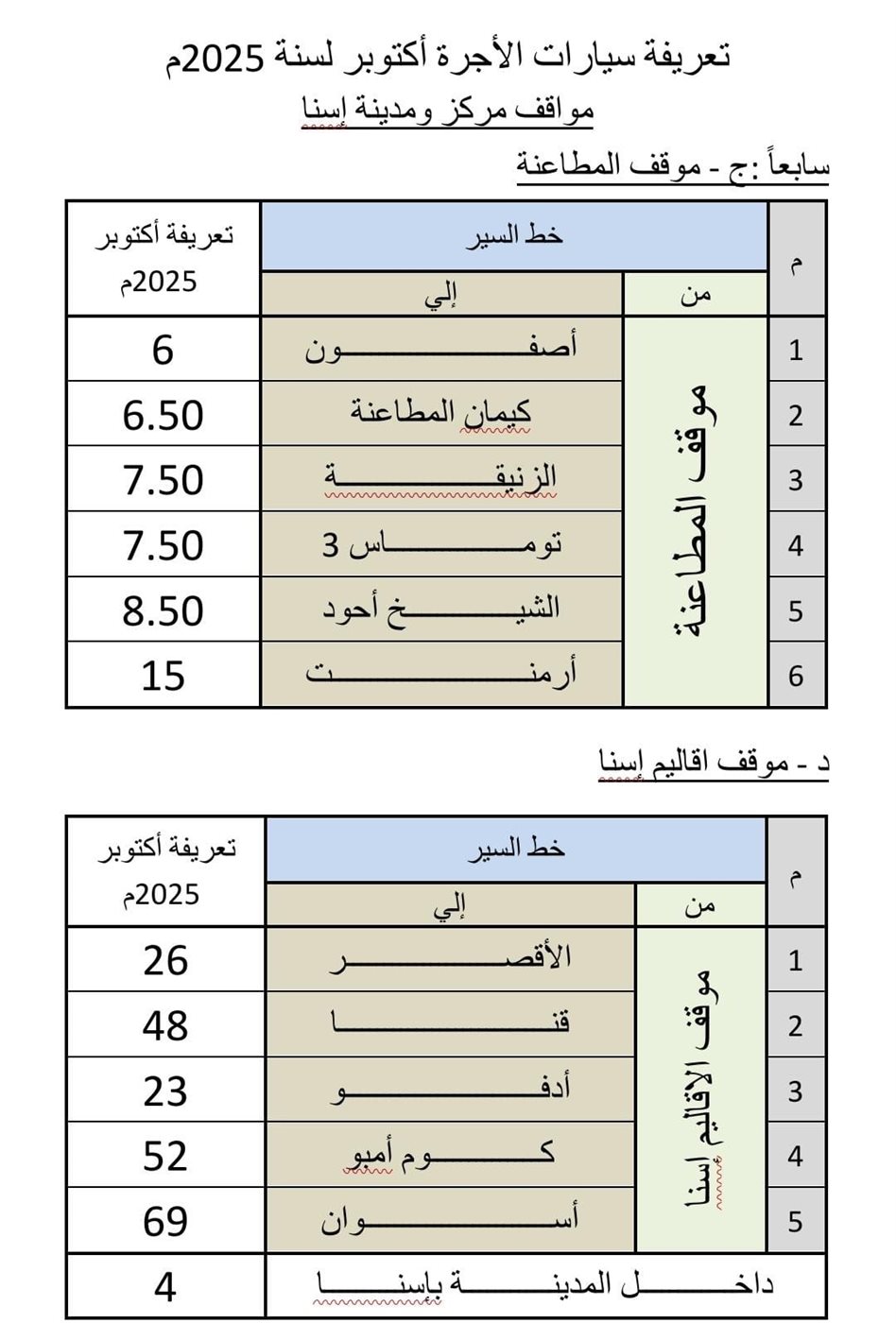 التعريفة الجديدة 
