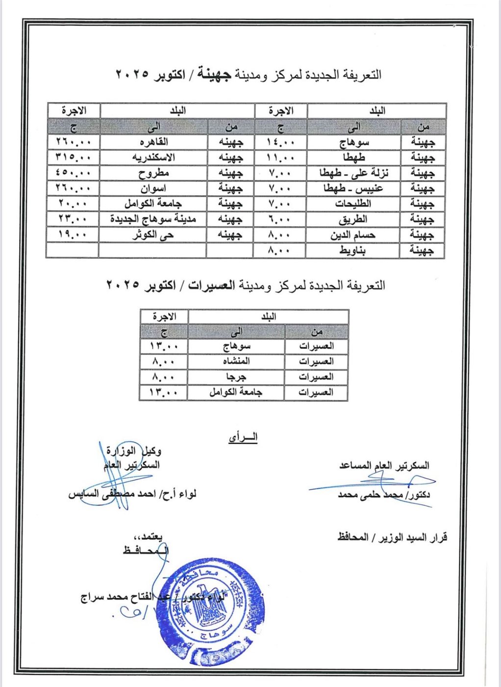 التعريفة الجديدة بسوهاج