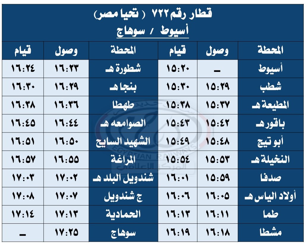 مواعيد القطارات بعد التعديل