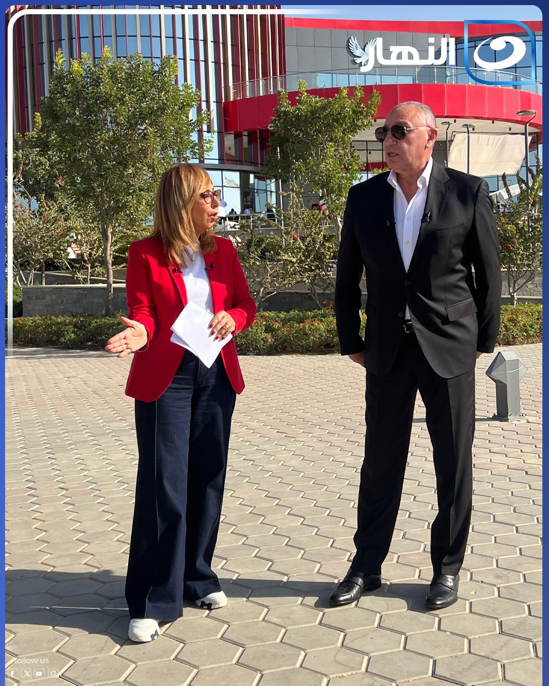 <strong>صورًا من كواليس حوار الكابتن محمود الخطيب مع لميس الحديدي</strong>