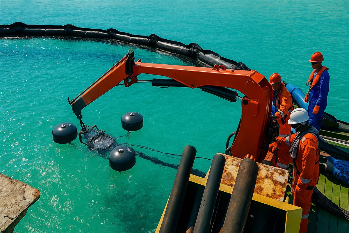 جانب محاكاة مكافحة التلوث بالبحر المتوسط في ميناء الحمراء البترولي بالعلمين الجديدة