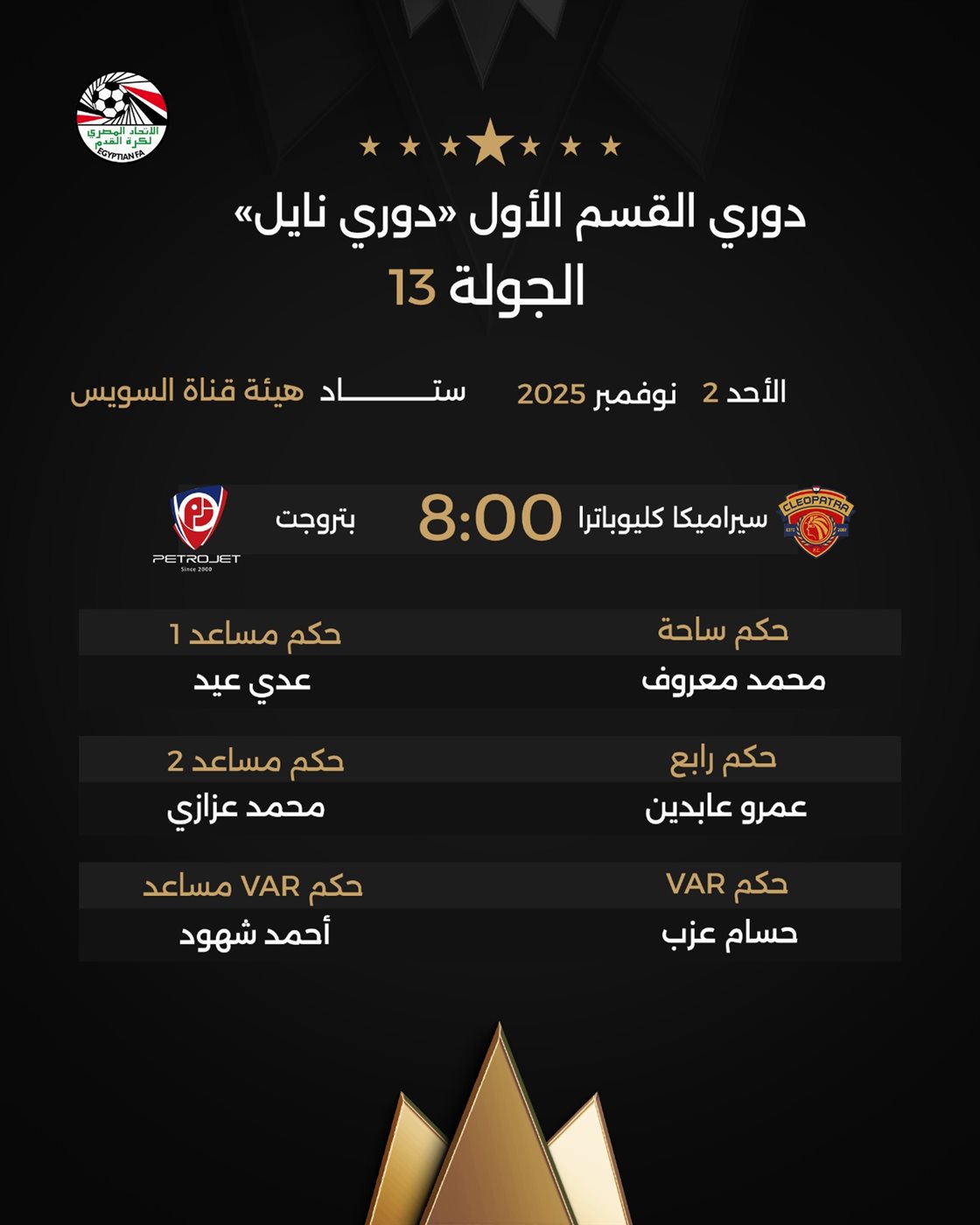 <strong> طاقم تحكيم مباراة سيراميكا كليوباترا وبتروجت</strong>