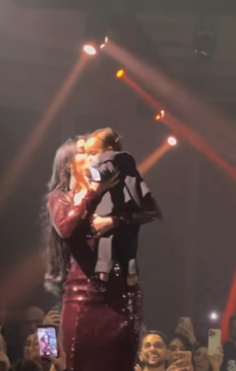 هيفاء وهبي تحمل طفل صغير على المسرح بحفلها في الأردن