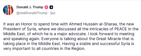 منشور ترامب عقب لقاء الشرع