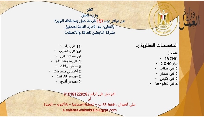 فرصة عمل جديدة بمحافظة الجيزة