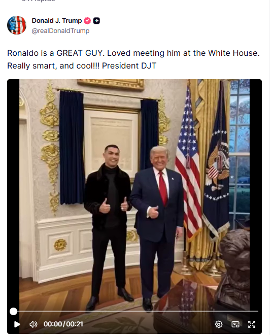 ترامب ينشر فيديو مفبرك رفقة رونالدو