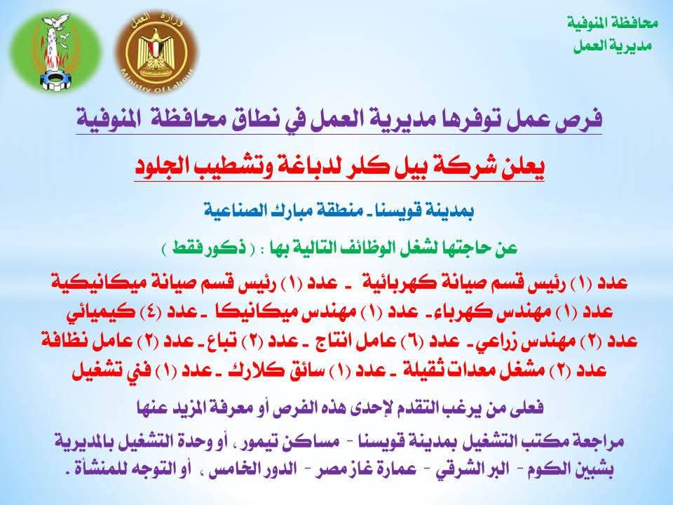 الإعلان عن وظائف متعددة في المنوفية