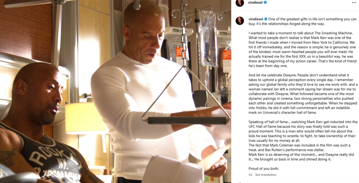 فين ديزل عبر إنستجرام