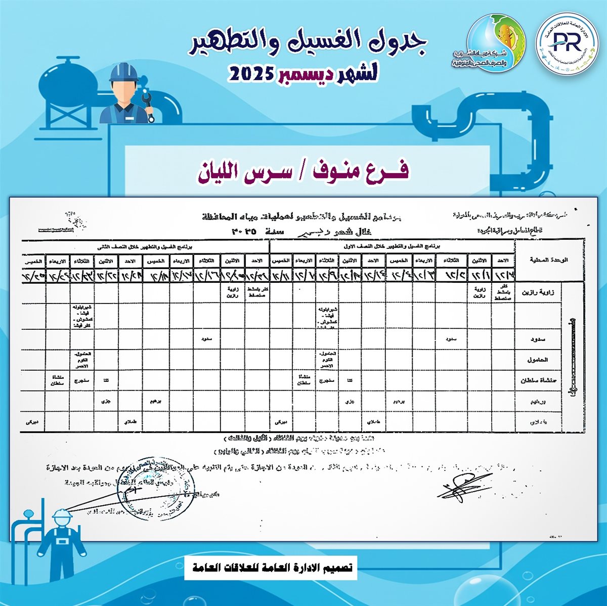 مواعيد انقطاع المياه والغسيل في المنوفية 