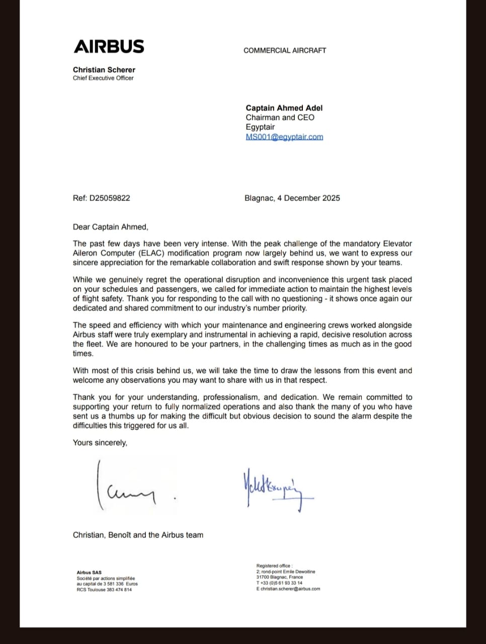 خطاب شركة اير باص العالمية