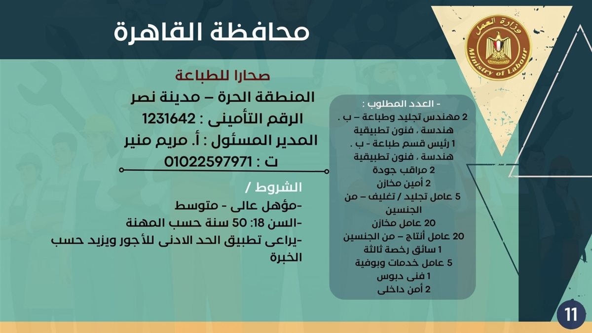 فرص التوظيف بمحافظة القاهرة