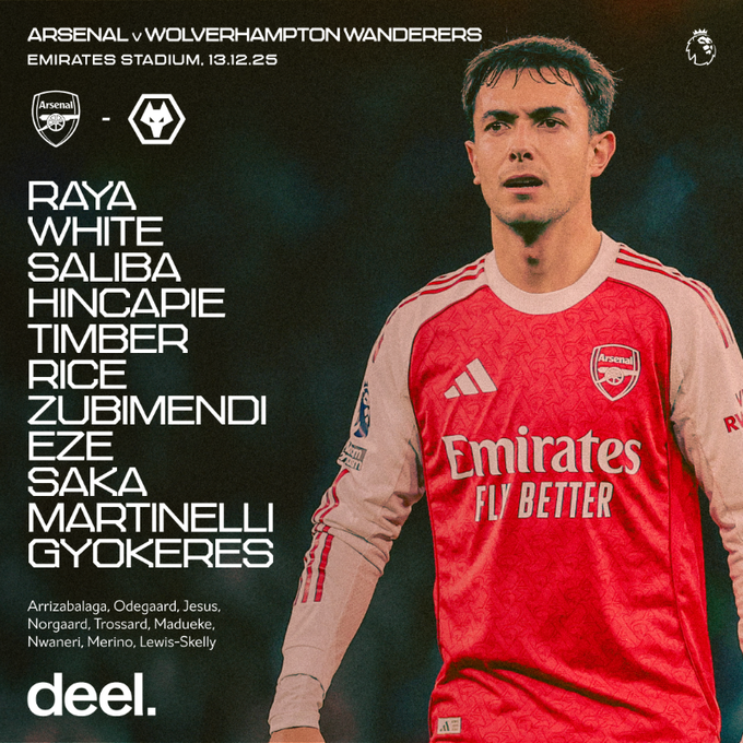 <strong>ساكا يقود تشكيل أرسنال ضد وولفرهامبتوت في الدوري الإنجليزي الممتاز 2025 - 2026</strong>