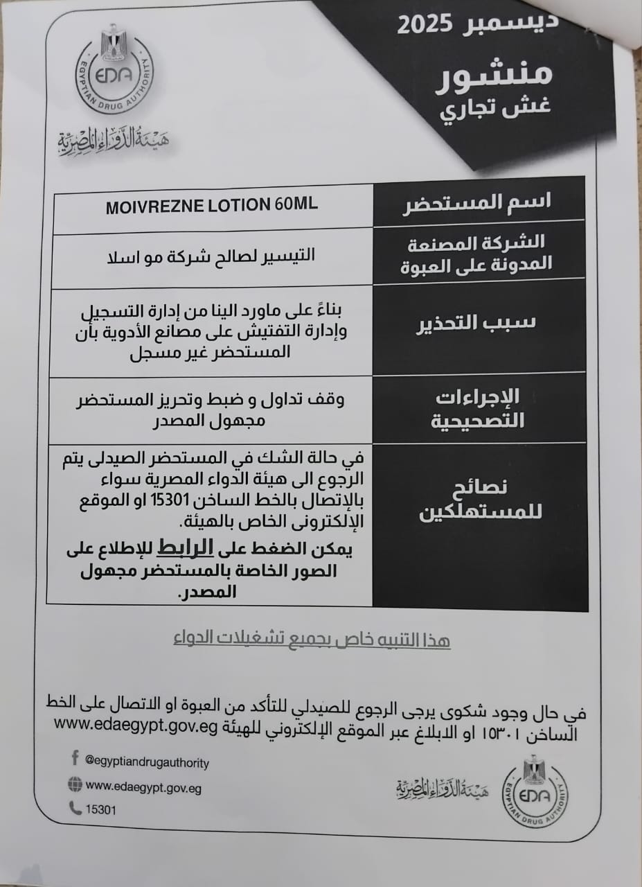 ضبط منتج دوائي مقلد داخل صيدلية