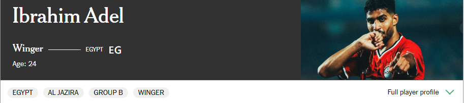 <strong>إبراهيم عادل لاعب منتخب مصر ونادي الجزيرة الإماراتي</strong>