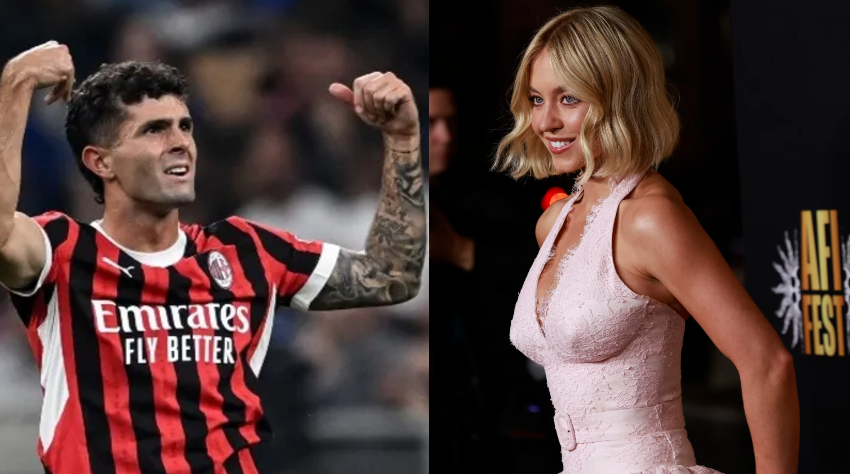 <strong>الممثلة الأمريكية سيدني سويني وكريستيان بوليسيتش نجم نادي آي سي ميلان الإيطالي</strong>